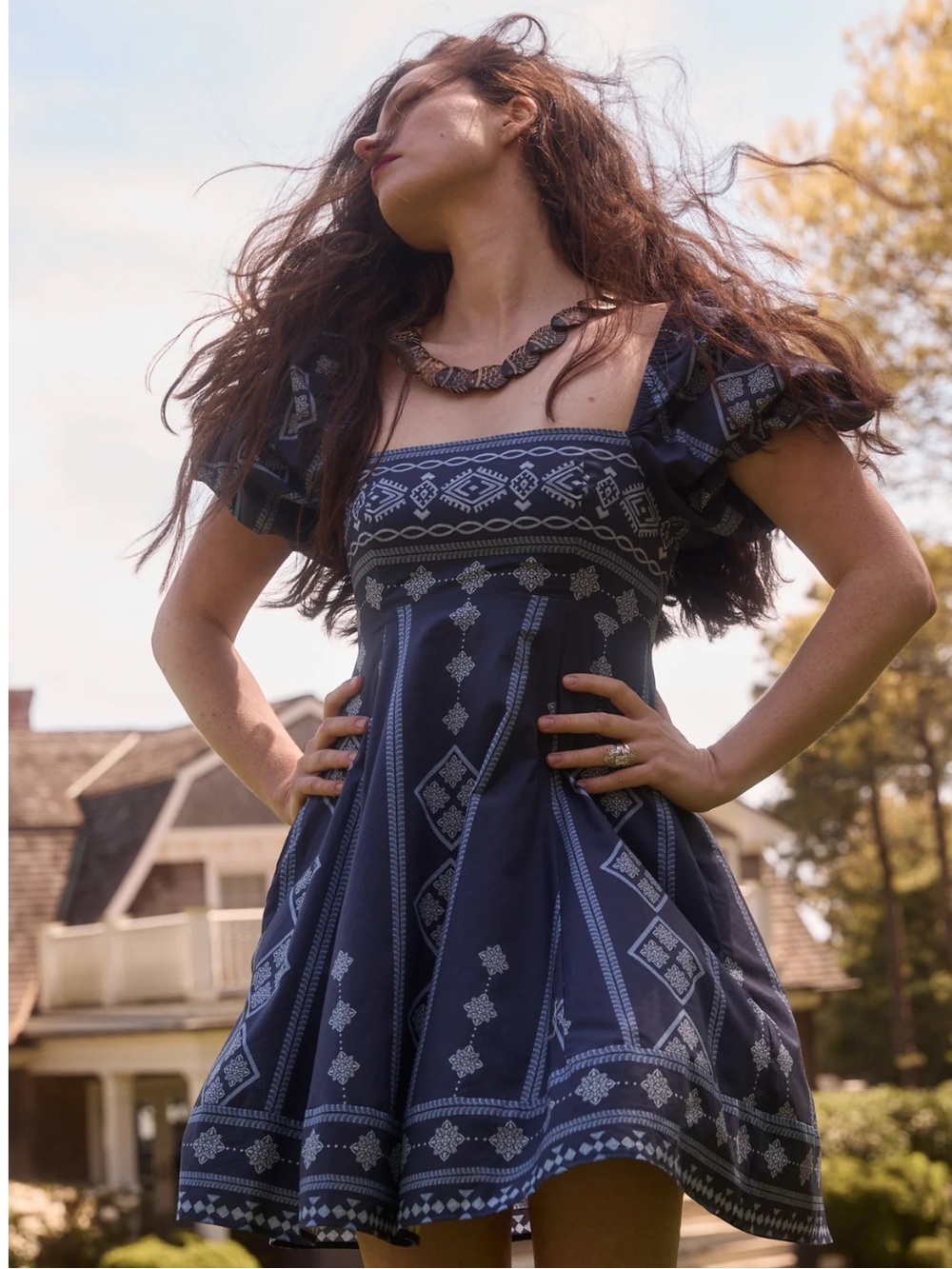 Hill House Home The Matilda Mini Dress in Navy Diamond Batik Navy White XL - Picture 10 of 10